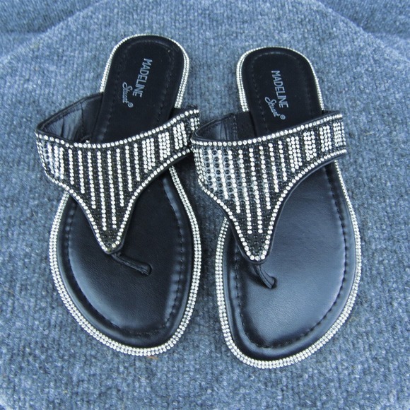 Madeline Stuart Navajo Women Flip Flop Sandal Shoes Black Synthetic Size 6.5 Med - Picture 3 of 9